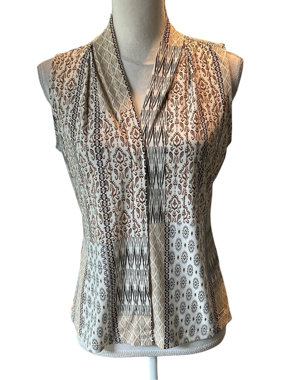 Calvin Klein Beige and Brown Printed Sleeveless V-Neck Camisole